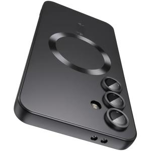 TEMU 삼성 갤럭시 S25, S24FE, S23Fe, S22+, S21 울트라 플러스에 적합한 고급스러운 순수 블랙 매트 자성 폰 케이스로, 렌즈 보호, 무선 충전 지원, 부드러운 TPU 소재로 만들어져 남성과 여성 모두에게 적합합니다.