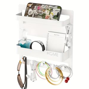 TEMU 접착식 벽걸이 침대 옆 선반 - 공구/조립 불필요 플라스틱 걸이형 수납 유닛, 접착 패널 포함, 공간 절약형 선반, 여자아이 방 인테리어, 기숙사용 - 디자인 (모서리 없음) - 다목적 정리대, 랙