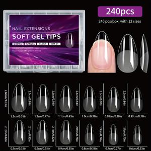 TEMU 240개 소프트 젤 네일 팁 - 아몬드 쉐이프 짧은 프레스온 네일, 반매트 & 광택 마감, 얇은 앞면/두꺼운 뒷면 디자인, 투명 인조네일 (여성 및 남성용), DIY 매니큐어, 쉬운 적용