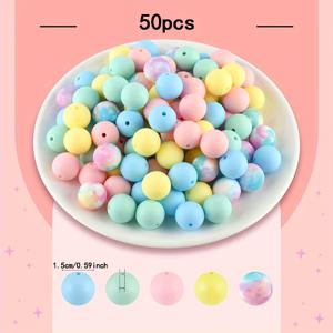TEMU 50개 별이 빛나는 하늘 스타일 15mm 실리콘 비즈 - 혼합 색상 및 패턴으로 DIY 주얼리, 키체인, 폰 참 장식 및 공예 프로젝트용
