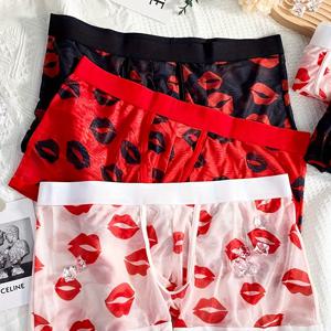 TEMU 3세트 남성용 재미있는 입술 프린트 박서 브리프 - 섹시한 블랙 & 레드 란제리, 편안한 메쉬 소재, 데이, 기념일, 결혼식, 생일 선물, 데이 선물에 적합 | 재미있는 프린트 브리프 | 신축성 있는 소재