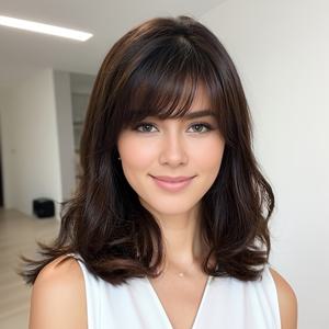 TEMU 여성용 18인치 다크 브라운 루즈 웨이브 합성 가발 - 스타일리시한 중장형 컬리 헤어 위그와 앞머리, 일상 착용 및 파티, 휴일 행사에 완벽함, 파티 액세서리 | 안전한 핏 캡, 가발 액세서리