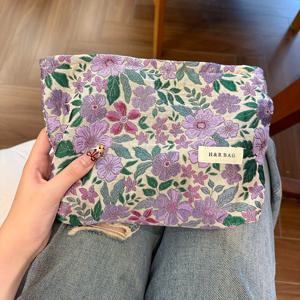 TEMU 1개/팩 보라색 꽃무늬 여행 정리함, Y2K 패션 캐주얼 지퍼 화장품 가방, 여행 및 휴가용 세면 패드 메이크업 포켓, 이어폰, 이어플러그, 헤드폰, 충전기, 립스틱, 학생용 백투, 크리스마스, 어머니의 날 휴일 선물