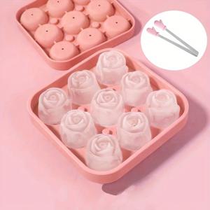 TEMU 로즈 아이스 큐브 몰드 1개 - BPA 프리 실리콘, 미니 클립 포함, 위스키 루스터테일 & 아이스 커피 및 파티 음료용, 쉽게 탈형 가능하고 논스틱