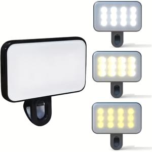 TEMU 휴대용 셀카 라이트 - 사각형 폰 플래시 라이트, USB 충전식, 비디오 회의 조명, 카메라 클립, 클램프 LED 라이트, 줌 통화용 3가지 조명 모드 및 밝기, 노트북/폰/태블릿용 적합 - 다기능 조명