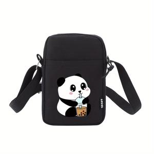 TEMU 귀여운 판다 프린트 조절 가능한 크로스바디 백 - 여성용 미니 지퍼 폰 파우치, 블랙 & 핑크 카툽 디자인, 캐주얼 일상 필수품, 발렌타인데이 선물