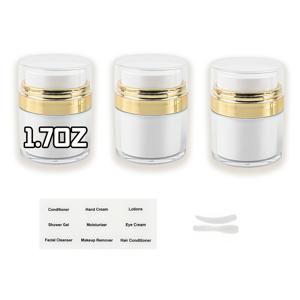 TEMU 진공 화장품 용기 세트, 펌프 뚜껑이 있는 재충전 가능한 메이크업 용기, 크림, 로션, 바디워시 등에 적합한 여행용 분할 병, 골든 (1.7oz/1oz/0.5oz), 디스펜싱 도구 + 스티커 포함