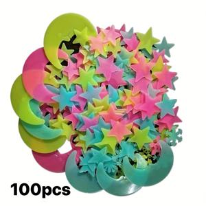 TEMU 현대적인 빛을 내는 별과 달 벽 스티커, 재사용 가능한 자체 접착 플라스틱 스티커, 세라믹 표면용, 따뜻한 로맨틱한 밤하늘 디자인, 재사용 가능한 벽 장식|현대적인 스타일|자체 접착 스티커