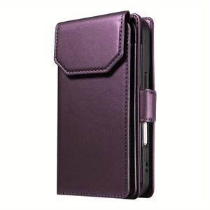 TEMU 퍼플 멀티카드 지갑 폰 케이스 - 독특한 디자인의 사이드 클라스프 접이식 스타일 럭셔리 다기능 모바일 쉘, 갤럭시 S25 엣지/S25 울트라/S25 플러스/S24 울트라/S24 플러스/S23/S22/S21/A56/A36/A06/A05S/A15/A25/노트 10/20 호환|S21케이스|S22케이스