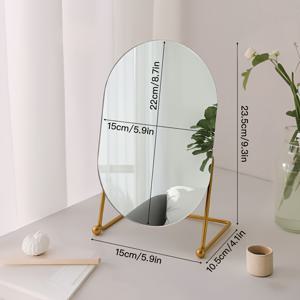 TEMU 1pc 프레임리스 HD 메이크업 거울, 우아한 불규칙한 오발 디자인, 튼튼한 금속 스탠드, 쉽게 접근할 수 있는 일상적인 메이크업 관리를 위한 회전식, 침실이나 화장대에 완벽한 메이크업 거울