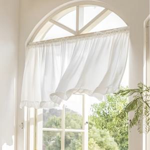 TEMU 연못잎 레이스 반투명 커튼 밸런스 1패널 - 주름진 가장자리 디자인, 폴 포켓, 손세탁 전용, 단색, 부엌/침실/식당 장식용, 프라이버시 창문 처리 | 러스틱 윈도우 액센트 | 스캘럽 엣지 밸런스