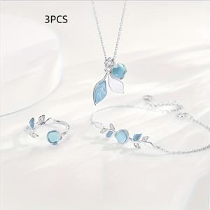 TEMU 2개/3개 세트 '스타일리시하고 우아한 문스톤 주얼리 세트, 오픈 링 - 팔찌 - 목걸이, 스타일, 결혼식, 음악 페스티벌, 티 파티 및 모임에 딱 맞는 선물, 사계절 내내 데일리 착용 가능, 청소년을 위한|은목걸이