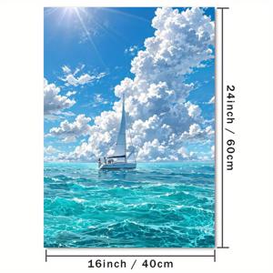 TEMU [2D 플랫] 1pc 세일링 보트 캔버스 벽화 - 집 장식용 밝은 파란 바다와 하늘 포스터, 거실, 침실, 주방, 사무실, 또는 카페용 고품질 인쇄, 완벽한 선물 아이디어, 침실 벽 장식 | 평온한 바다 장면 | 세부적인 세일링 보트, 해양 장식