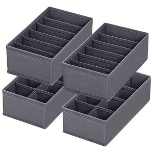 TEMU 4pcs 접이식 소재 서랍 정리기, 양말, 속옷, 넥타이, 벨트용 - 다중 공간을 갖춘 공간 절약형 옷장 보관 상자, 침실 보관 솔루션|구획형 정리기|부드러운 소재로 제작된 옷장 정리 및 보관용품