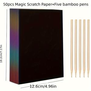 TEMU 12월 2023년 1월부터 26일 2024년까지의 생생한 무지개 아트와 컬러풀 추상 디자인을 특징으로 하는 마법 스크래치 페인팅 키트 50개 세트 - 생일, 휴일, 할로윈 및 크리스마스 선물, 예술 용품, 창의적인 공예, 튼튼한 종이