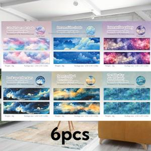 TEMU 6pcs Starry Sky Theme 레이저 와시 테이프 세트 조합 - 불릿 저널 배경, DIY 모바일, 인사 카드, 팬, 컵, 프레임 장식, 플래너, 테이프 - 창의적인 예술과 공예에 완벽한 DIY 공예 용품!