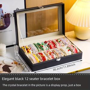 TEMU 팔찌 디스플레이가 있는 럭셔리 블랙 인조 가죽 주얼리 박스 - 팔각형 멀티 컴파트먼트 오거나이저, 소프트 패브릭 안감 및 목걸이, 시계, 귀걸이를 위한 투명 뷰 창 - 우아한 데스크탑 보관 케이스, 화려한 디자인 | 질감 마감, 주얼리 선물 상자, 주얼리 박스