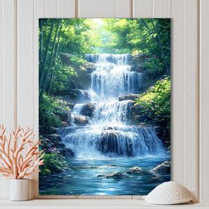 TEMU 매력적인 청관 폭포 캔버스 아트 프린트 - 액자 없는 벽 장식, 집, 사무실 및 카페용 | 풍성한 녹지와 파란색 폭포가 있는 평온한 자연 풍경, 완벽한 선물 아이디어, 거실, 침실, 욕실, 식당에 이상적, 폭포 벽 장식, 방 장식에 완벽