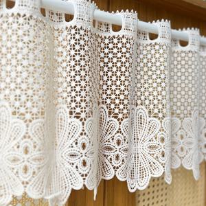 TEMU 1pc 현대적인 화이트 레이스 꽃 홀로우 짧은 커튼 - 세탁 가능한 폴리에스터, 바퀴 포켓 디자인, 주방 및 공부 장식용 클리어 뷰잉, 작은 창 | 장식 창 | 질감