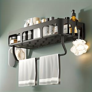 TEMU 1개 벽걸이 다층 수납 선반 - 튼튼한 플라스틱 욕실 & 주방 정리대, 타월, 화장품, 병을 위한 공간 절약 디자인, 금속 파이프 없음, 세련된 모던 스타일, 현대적인 벽 장식, 툴라이크 외관