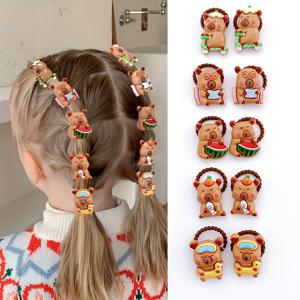 TEMU 10개입 귀여운 카피바라 머리끈 - 어린이와 소녀를 위한 만화 수달 헤어밴드