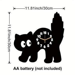 TEMU 2D 플랫, 폭발적인 털을 가진 검은 고양이, 초저소음 쿼츠 , 틱톡 소리 없음, 거실, 음악실, 침실, 주방, 카페 장식용 벽시계, 기발한 디자인, 스타일, 고품질 나무, 내구성 있는 소재, 틱톡 없는 장식용 시계, 고양이 애호가, 인테리어 디자이너를 위한 2D 플랫 벽시계|벽시계|벽시계