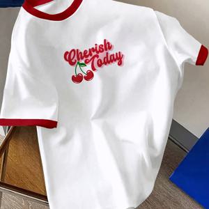 TEMU 소년용 캐주얼 그래픽 체리 프린트 & 