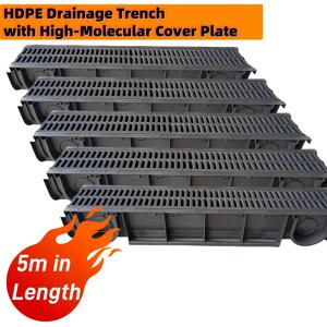 TEMU 고분자 커버 플레이트가 있는 5세트 HDPE 배수 트렌치, 마당 배수구, 주차장 및 생산 작업장을 위한 통합 배수 시스템에 적합
