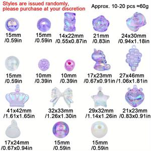 TEMU 60g 무지개빛 보라색 아크릴 비즈 하트, 별, 나비 & 글자 - DIY 주얼리 만들기용 다양한 모양 및 크기의 비즈, 팔찌, 목걸이, 귀걸이, 폰 참 장식품, 창의적인 비즈 디자인, 광택 마감