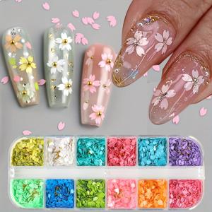 TEMU 풀 뷰티 12 그리드 핑크 사쿠라 꽃잎 칩 네일 시퀀스 - 마카루치 체리 꽃잎 글리터 스티커, 봄 일본식 장식 플레이크 네일, 네일 아트 액세서리