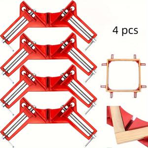 TEMU 4개 세트 헤비듀티 메탈 90도 직각 클램프, 인체공학적 레드 핸들 - 사진 프레임, 목공, 홈 리노베이션 및 DIY 프로젝트용 (전원 불필요), 견고한 구조, 컴팩트 디자인, 내구성 있는 재료, 프레임 홀더, 공예 제작자용
