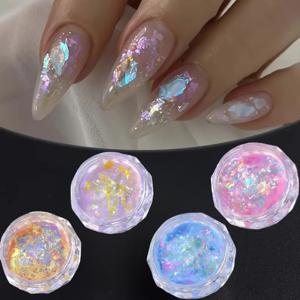 TEMU 4개의 칸지스터의 천마늘 플레크, 4가지 색상의 매니큐어 , 머메이드 시퀀스, 오로라 네일 아트 플레크, 네일 포일 스트립, 불규칙한 변형 글리터 플레크, 네일 폴리시 글리터, 창의적인 네일 디자인 시퀀스, 네일 아트 용품 네일 글리터, 네일 아트 용도