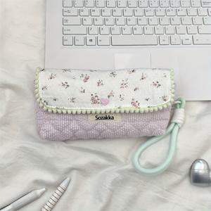 TEMU 꽃무늬 펜슬 케이스 - 내구성 강한 다용도 필기구 파우치, 펜·화장품·문구류 수납에 적합