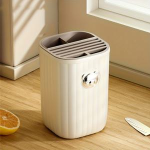 TEMU 하트 리프 칼 & 젓가락 정리함 - 주방용 내구성 있는 플라스틱 식기 보관 상자, 배수 베이스 포함, 인서트 스타일 디자인, 다수의 나이프 및 나무 손잡이 수납 가능, 세련된 마감, 슬림한 설치 방식, 컴팩트 홀더, 청소 용이, 홈쿡을 위한 커터리 홀더