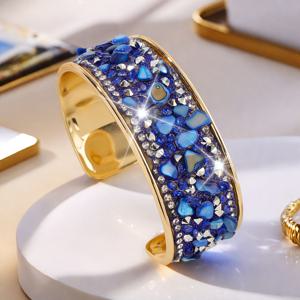 TEMU 1개 골드톤 오픈 뱅글 여성용 팔찌 - 컬러풀 스톤 장식 와이드 커프 주얼리, 휴일 & 파티 액세서리, 캐주얼 룩, 선물 아이디어, 생동감 넘치는 액세서리