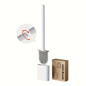 TEMU 1개 실리콘 유연한 변기 브러시, 벽걸이형 욕실 청소 세트, 미끄럼 방지 긴 손잡이 부드러운 솔, 플라스틱 홀더 포함, 전기 없이 깨끗하게, 공간 절약형 컴팩트 디자인, 위생 소재, 아파트 생활 필수품, 가정용 실리콘 브러시