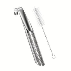 TEMU 스테인리스 스틸 티 인퓨저 스틱 파이프, 루스 티 리프용 티 인퓨저 펜 후크 포함, 브러쉬 1개 세트