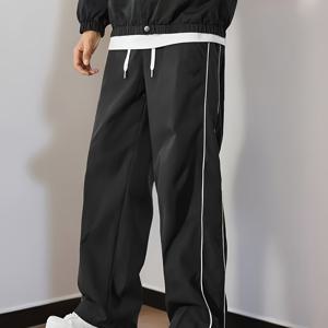 TEMU 남성용 아이스 슬리키 섬유 통기성 빠른 건조 캐주얼 팬츠 - 스트레치 라이트웨이트 레그 조거, 사이드 & 신축성 허리밴드 및 포켓, 여름 체육관 및 야외 활동용 루즈핏