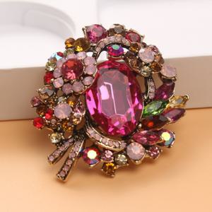 TEMU 우아한 합금 비밀 정원 브로치 핀 - 장미 디자인, 분홍색·빨간색·녹색 & 황금 보석, 반짝이는 라인스톤 악센트, 일상 착용 또는 특별한 날에