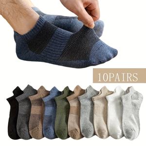 TEMU 10 쌍 남성용 통기성 메쉬 발목 양말 - 가벼우며, 땀 흡수, 낮은 컷의 보이지 않는 양말, 캐주얼 및 운동복용, 다양한 색상 (검정색, 흰색, 갈색, 회색, 해군 파란색, 녹색), 통기성 양말 | 리브드 발목 양말 | 폴리에스터 양말, 귀여운 양말, 땀 방지