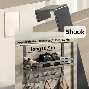 TEMU 파리다비오 헤비듀티 메탈 도어 오거나이저 - 모자, 코트, 가방용 훅 포함 공간 절약형 문걸이 선반, 설치 간편한 무공구식, 현대적 디자인 침실/옆문용, 튼튼한 구조의 슬림 메탈릭 마감|행거