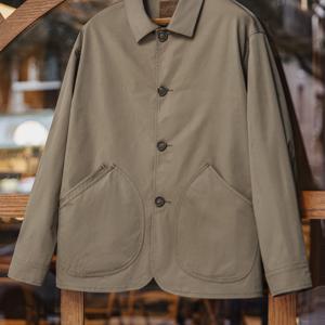 TEMU 마덴 남성 프렌치 빈티지 워크 재킷 - 경량 버튼 프론트 코트, 슬랜트 포켓 & 노치 라펠 칼라 - 올리브 그린 캐주얼 (봄/가을용) - 세탁기 사용 가능 일상 및 정장 아우터웨어, 레트로 작업복, 비신축 원단