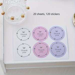 TEMU 120장의 감사 스티커 팩, 둥근 DIY 포장 스티커, 리본 핑크 화이트 퍼플 손수 만든 장식 스티커, 소규모 기업 창의적인 재료, 선물 상자 밀봉, 베이킹, 파티 선물 및 비즈니스 포장에 완벽