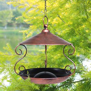 TEMU 야외용 금속 새 모이통 - 고강도 철제 매달기 형태 새 모이통, 앤틱 브론즈/구리 마감, 모든 날씨에 견딤 정원 장식, 핀치, 로빈, 참새 유인 - 조류 관찰자를 위한 이상적인 선물 (쉬운 걸이 체인/후크 포함)