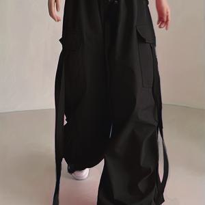 TEMU 여성용 여름용 카고 팬츠, 조절 가능한 드로스트링 허리, 여러 포켓 및 조절 가능한 스트랩 - 캐주얼 아웃도어 착용용, 카고 팬츠, 편안한 신발|여름바지