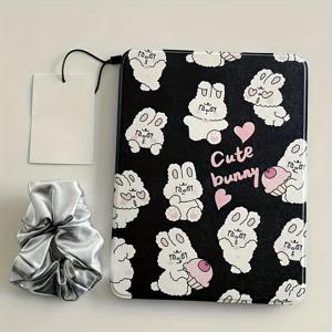 TEMU 귀여운 토끼 디자인 아이패드 케이스, 조절 가능한 킥스탠드 & 펜 슬롯 포함 - 소프트 유연한 보호 커버, iPad 10/9세대, Air 4/5세대, Pro 11인치 등에 적합, 방탄 및 스크래치 방지, 귀여운 패턴, 내구성 있는 여행용 태블릿 커버