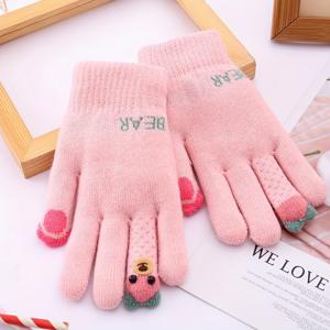TEMU 부드럽고 포근한 어린이 겨울 손가락 장갑 - 100% 아크릴 올시즌 분리형 손가락 장갑, 곰과 하트 디자인 혼합 컬러 (4-12세 남아 및 여아용, 손세탁 전용)