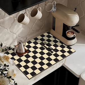 TEMU 1개 체커보드 디자인 주방용 식기 건조 매트, 규조토 카운터탑 흡수 패드, 커피 머신 및 도구용 방수 스크래치 방지 코스터