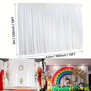 TEMU 1pc 대형 10x15ft 흰색 웨딩 배경 커튼 - 부드러운 폴리에스터 원단, 높은 무게의 세탁 가능, 핑크 로즈 & 녹색이 있는 우아한 꽃 디자인, 웨딩, 파티, 장식 드레이프에 완벽, 웨딩 장식