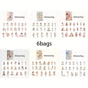 TEMU 6개의 스티커, 인형집 시리즈 PET 화이트 잉크 스티커, 스크랩북 액세서리, 노트북 스티커 다양한 장면, 폰 케이스 및 물컵 데칼, 사진 앨범 일기 장식 노트북 액세서리, 쓰레기 일기 미술 및 공예 스티커, 스크랩북 시트|다이어리|일기장